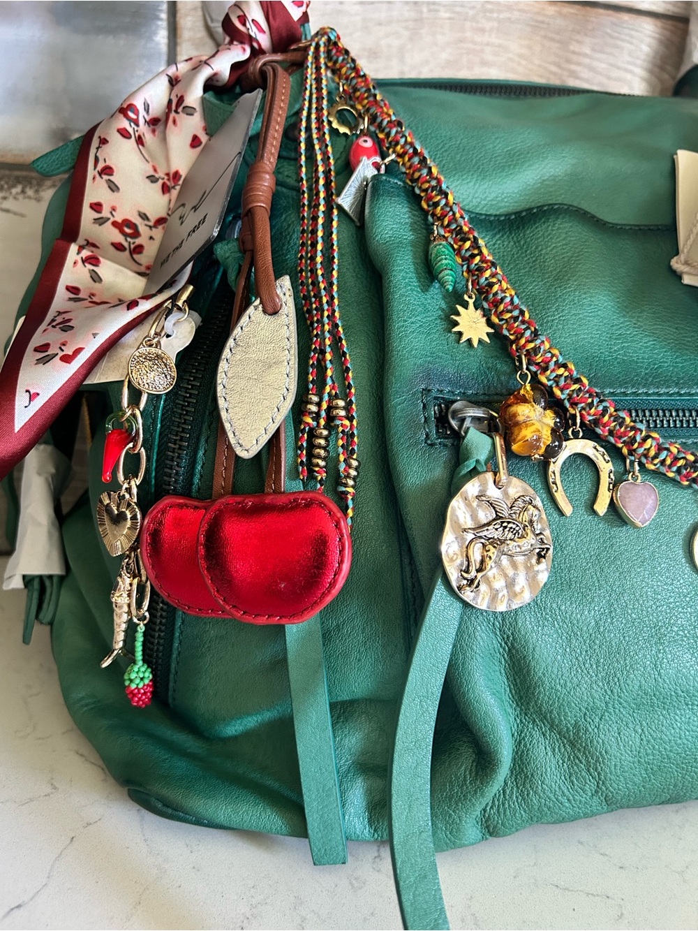 NWT We The Free Emerson Tote in Greenery With Charms and Scarves - Picture 5 of 16